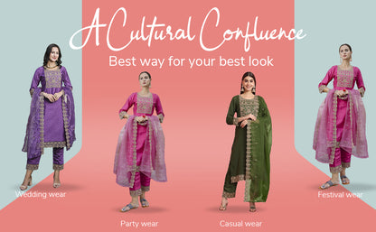 Premium Jacquard Chiffon Kurti Pant Sets